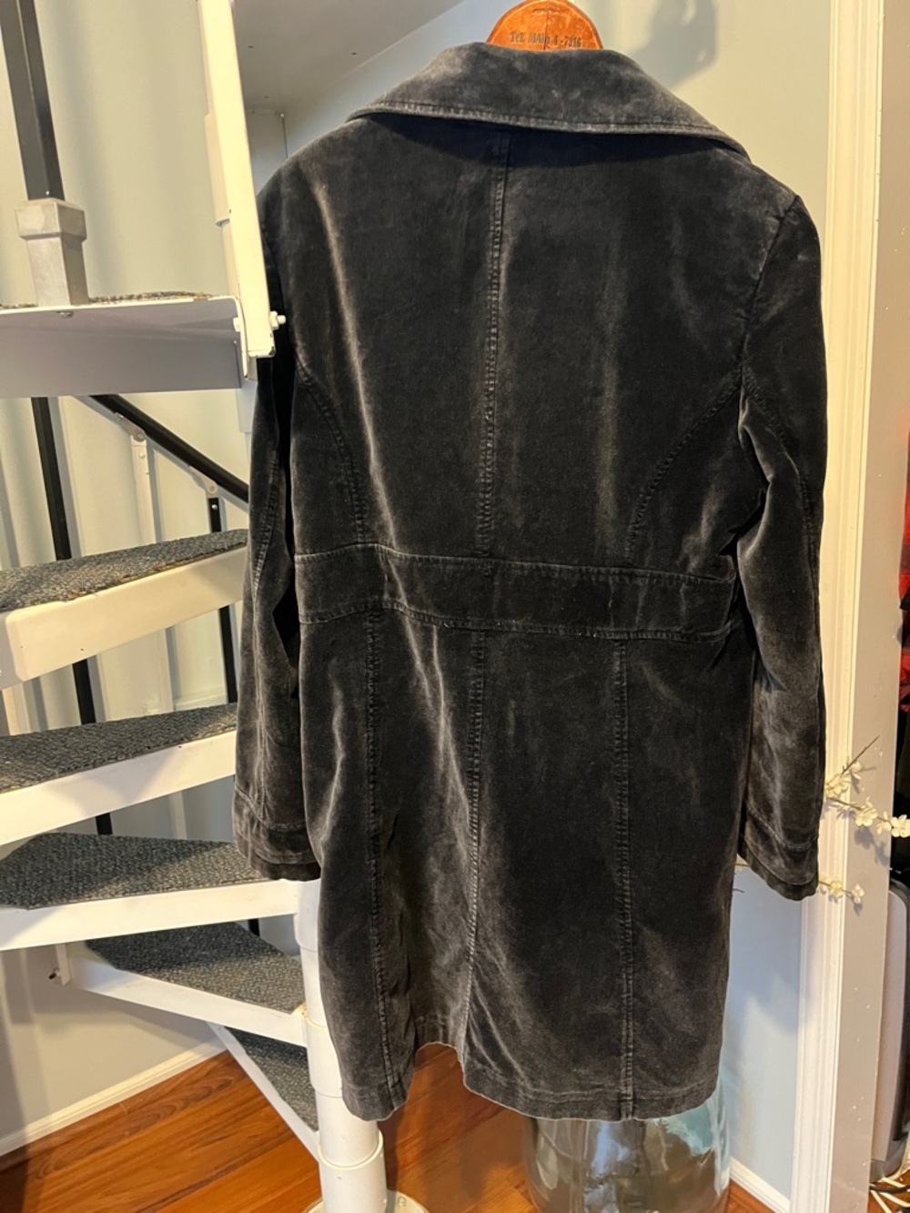 giacca vintage retro 70s look Women's Velvet Trench Coat in navy - Picture 3 of 3